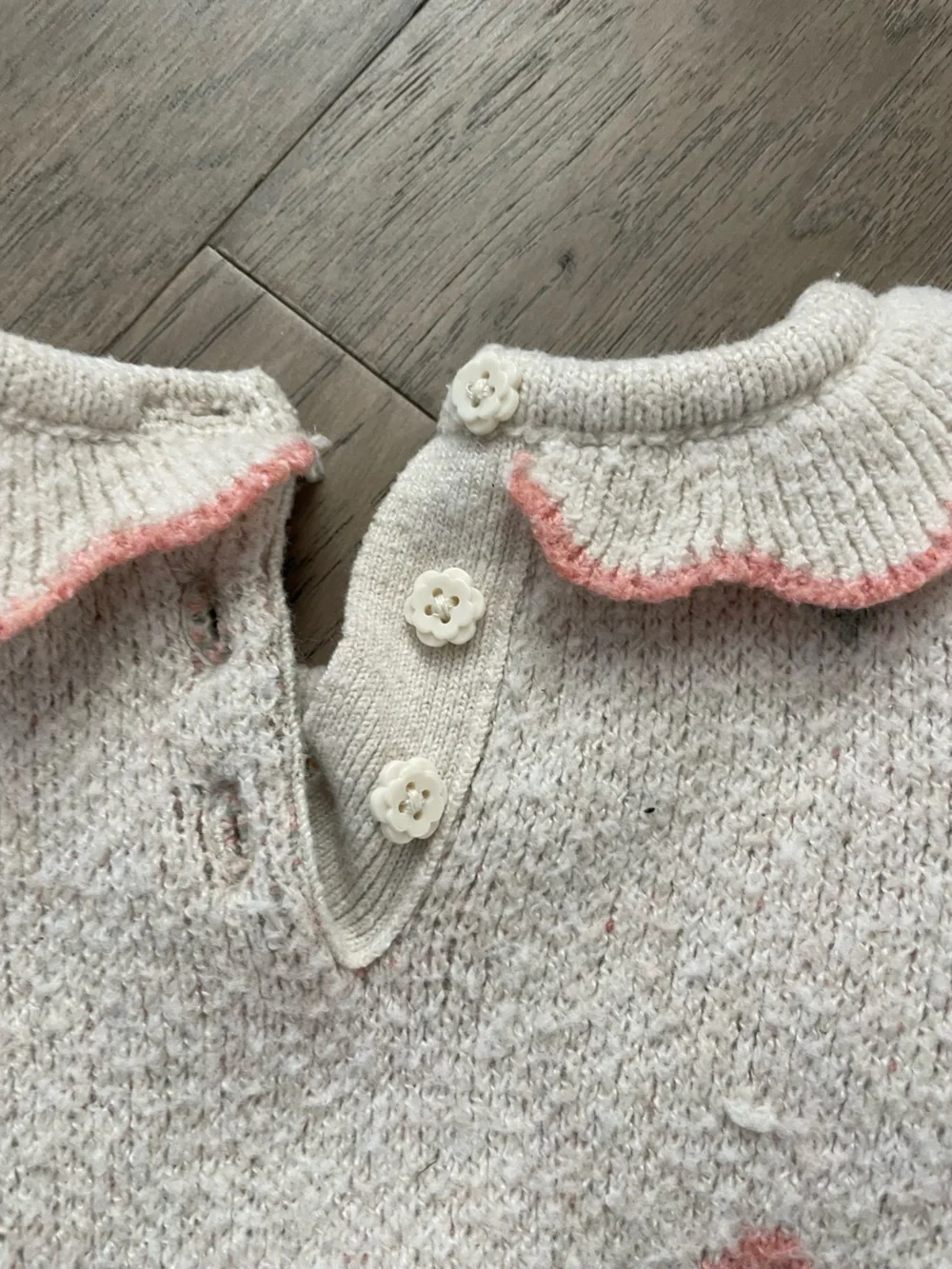 Girls Two-Piece Knit Floral Sweater Set - Cream with Pink & Mustard Flowers